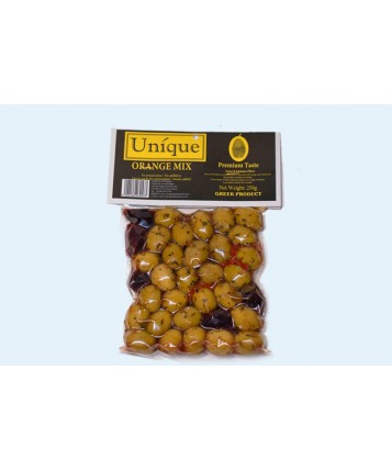Unique ORANGE MIX Green & Kalamon Oliven 250gr Vacuum