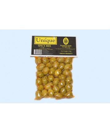 Unique SPICY MIX Green Oliven 250gr Vacuum
